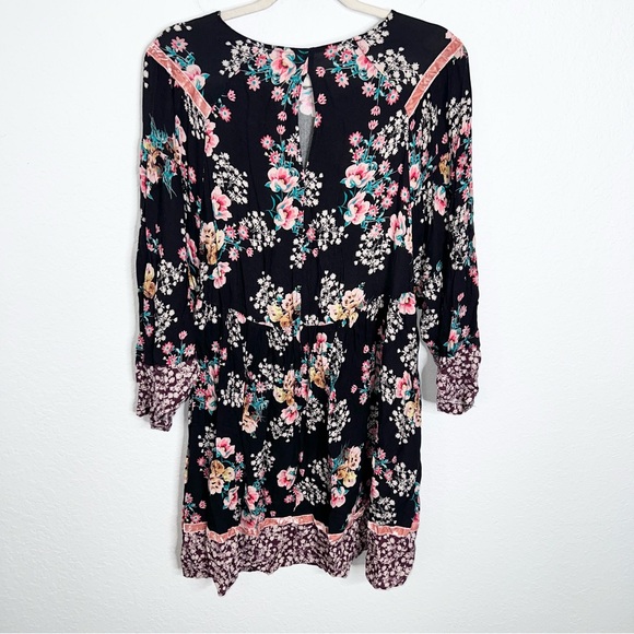 Uncle Frank Dress Women’s Small Medium Floral Sheath Raglan Boho Velvet Trim B17 - Picture 3 of 10